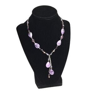 Y2k Glass Bead 90s Lavender Silver Tone Link Adjustable Y Fashion Necklace